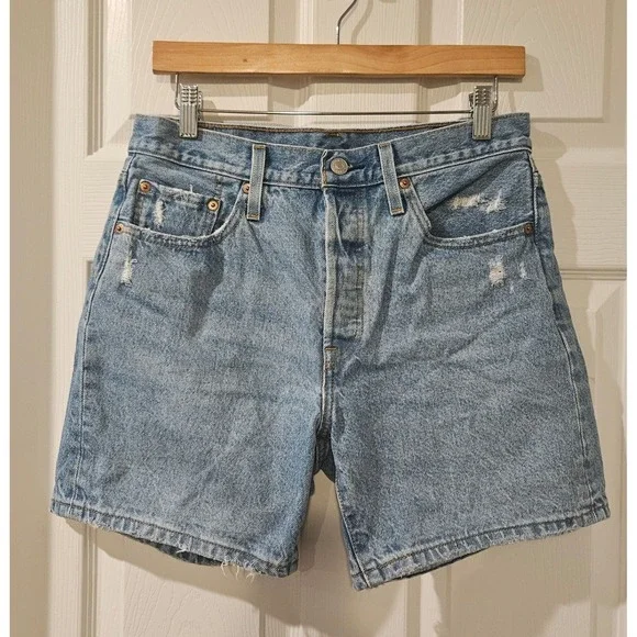 Levi's 501 Mid Thigh Denim Shorts Women's 28 High Rise Button Fly Light Wash - Picture 2 of 7